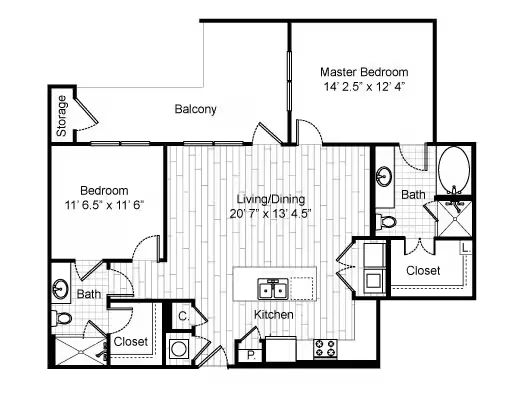 2 Bedroom 22C 462 floor plan